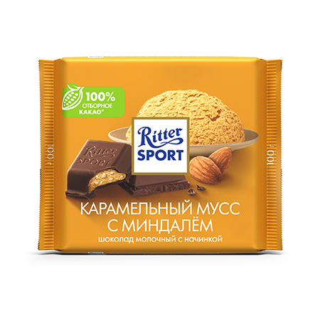 Ш/д Риттер спорт мол Карамельный мусс с миндалем 100г  фото